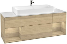 V&B Waschtischunterschrank Finion mit Wandbeleuchtung und Regal, Farbe: Oak Veneer/Braun, Breite: 160 cm - Bild 1