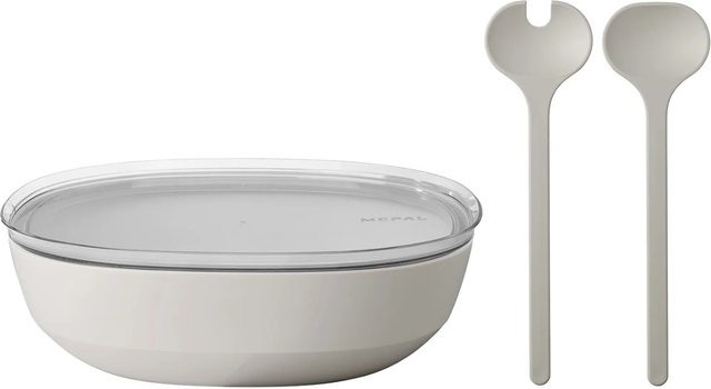 Mepal Silueta Servierschale mit Deckel und Salatbesteck in White, 4000 ml - Bild 1