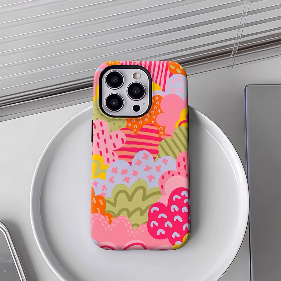 Bunte florale Patchwork-Handyhülle von Potdemiel für iPhone mit doppellagiger Rückseite, Multicolor - Bild 3