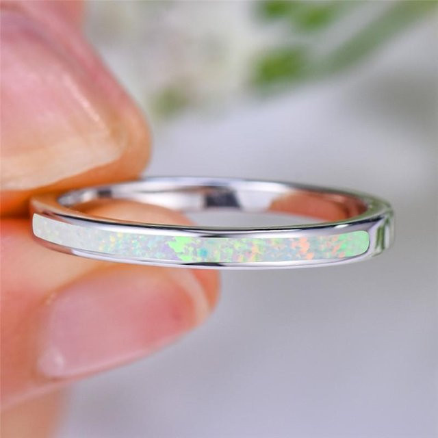YIRAN Jewelry Ring, Weißer Feueropal, Blauer Stein, Zirkonia, Damen - Bild 1