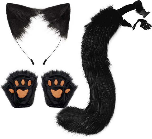 YIRAN Halloween Tierohren Stirnband, Katzen-Set, Tierkrallen Fingerhandschuhe, Cosplay Simulation Zubehör - Bild 1