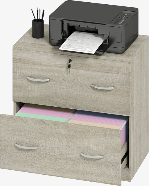 Vinsetto Büro-Aktenschrank von Aosom mit 2 Schubladen und Schloss in Natur, B/T/H: 74 x 42 x 72 cm - Bild 1