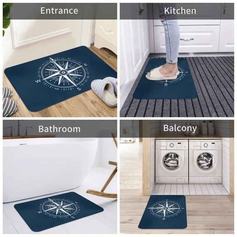 Karpetti Fußmatte mit nautischem Kompass Anker und Ruder Design in Blau, rutschfest und wasserabsorbierend, B/T: 60 x 40 cm - Bild 3