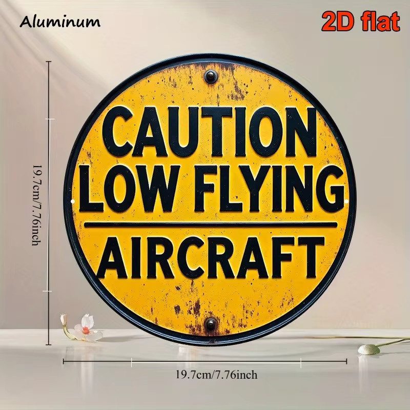 Retro Flugwarnschild DDPNKL Vorsicht Niedrigflug in Gelb-Schwarz aus Metall als Vintage-Wanddeko - Bild 2