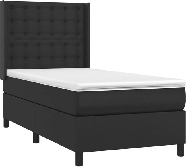 vidaXL Boxspringbett mit Matratze in Schwarz, Hybrid-Bett mit LED-Unterbettbeleuchtung und USB-Ladeanschluss, Kunstleder und Stoff, B/T/H: 80 x 200 x 118 cm - Bild 1