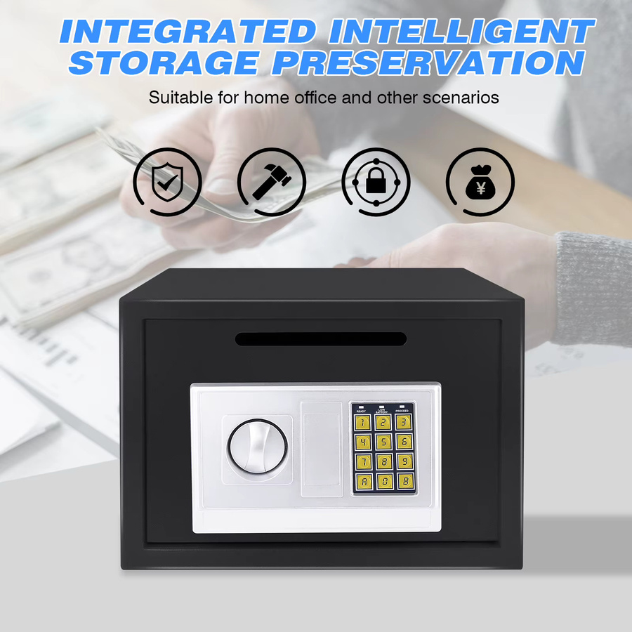 Elektronischer digitaler Safe aus Stahl in Schwarz, feuerfester Sicherheitstresor mit 16L Volumen für Zuhause und Büro, wandmontierbare Sicherheitsbox für Geld und Schmuck, B/H/T: 35,0 x 25,0 x 24,8 cm - Bild 3