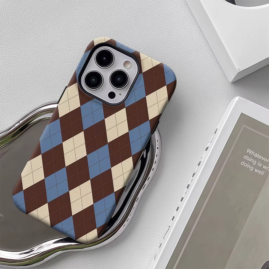 Vintage Diamond Plaid Handyhülle für Apple iPhone 17 16 15 14 13 12 Pro Max Plus mit doppelschichtiger Rückseite in Multicolour - Bild 5