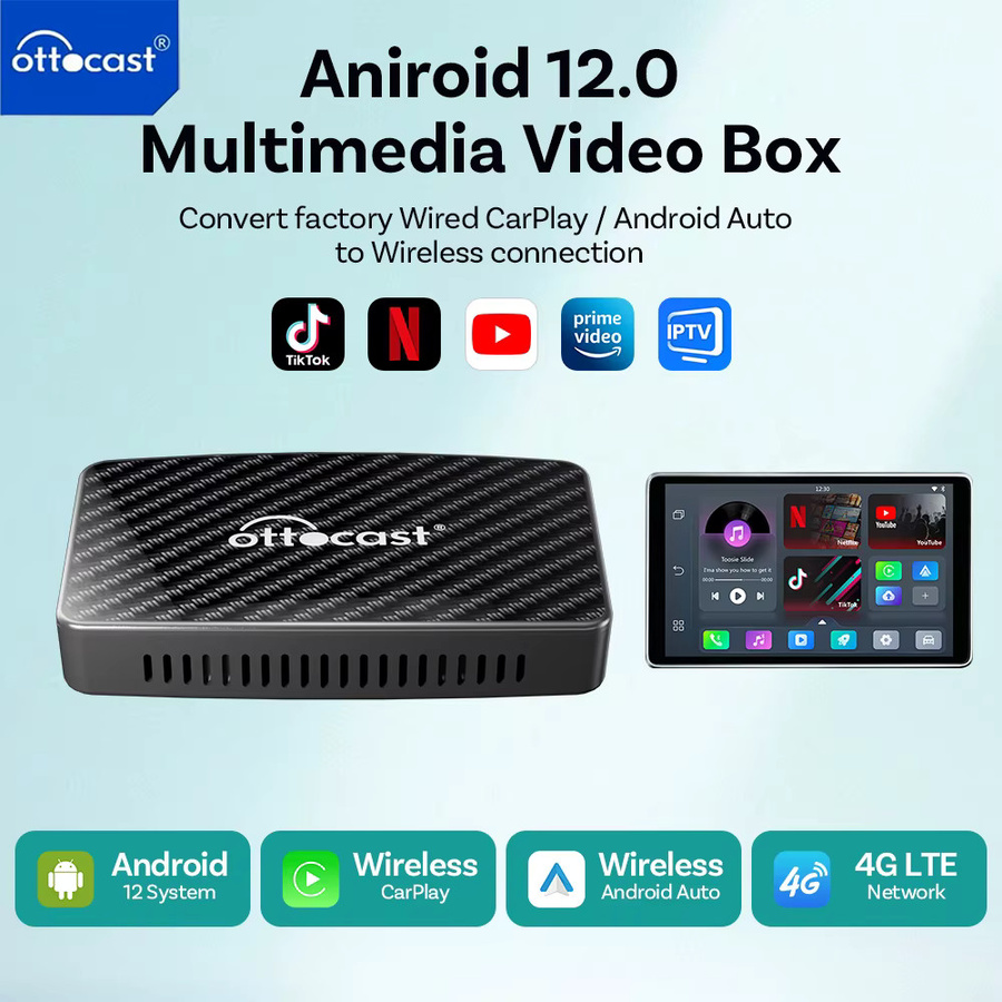 OTTOCAST Play2 Video Pro Carplay Ai Box Wireless Android Auto Adapter mit YouTube und Netflix in Schwarz - Bild 3