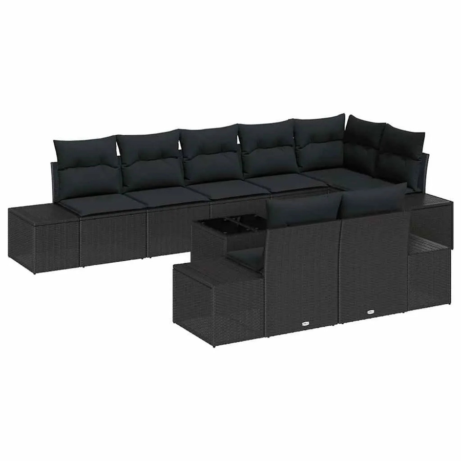 vidaXL Gartensofa-Set aus Polyrattan in Schwarz mit L-Form, Eckelement, 3er-Sofa, Couchtisch und integriertem Kissenstaufach - Bild 2