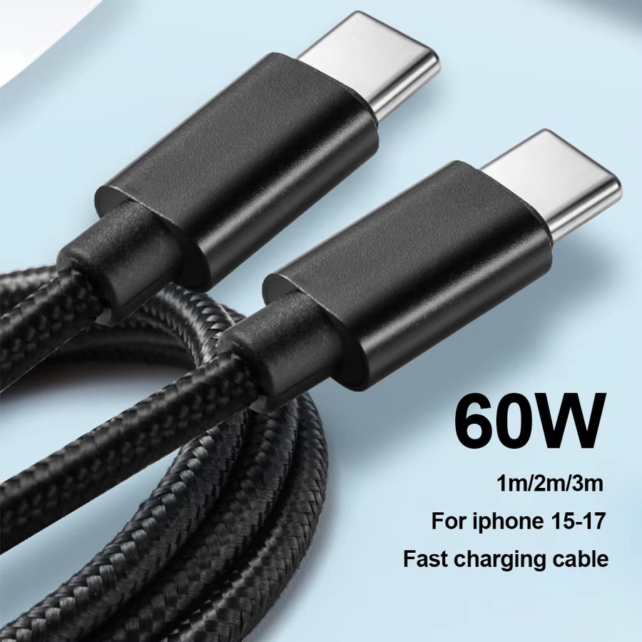 VBNM USB-C zu USB-C Schnellladekabel 60W aus geflochtenem Nylon in Schwarz - Bild 2