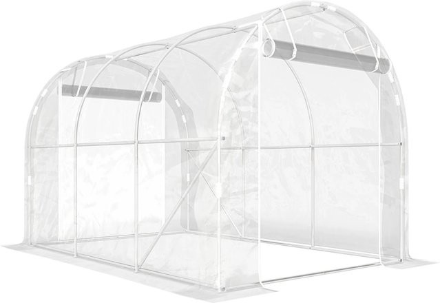 Furnicato Foliengewächshaus Polytunnel in Silber und Transparent mit Stahlrahmen und PE-Abdeckung, B/T/H: 295 x 195 x 195 cm - Bild 1