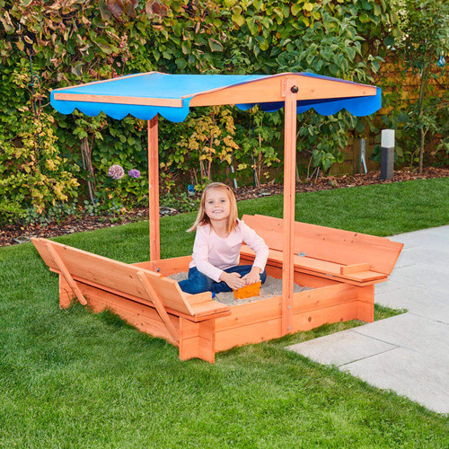 Home Deluxe Sandkasten Buddelkiste mit Sonnensegel in Holzfarben, B/T: 110 x 110 cm - Bild 3