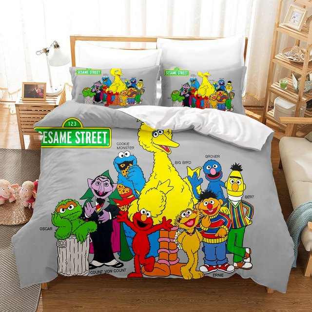 Gu Tao 3-teiliges Bettwäsche-Set Sesamstraße Anime Design aus Polyester, Mehrfarbig, B/H: 210 x 210 cm - Bild 1