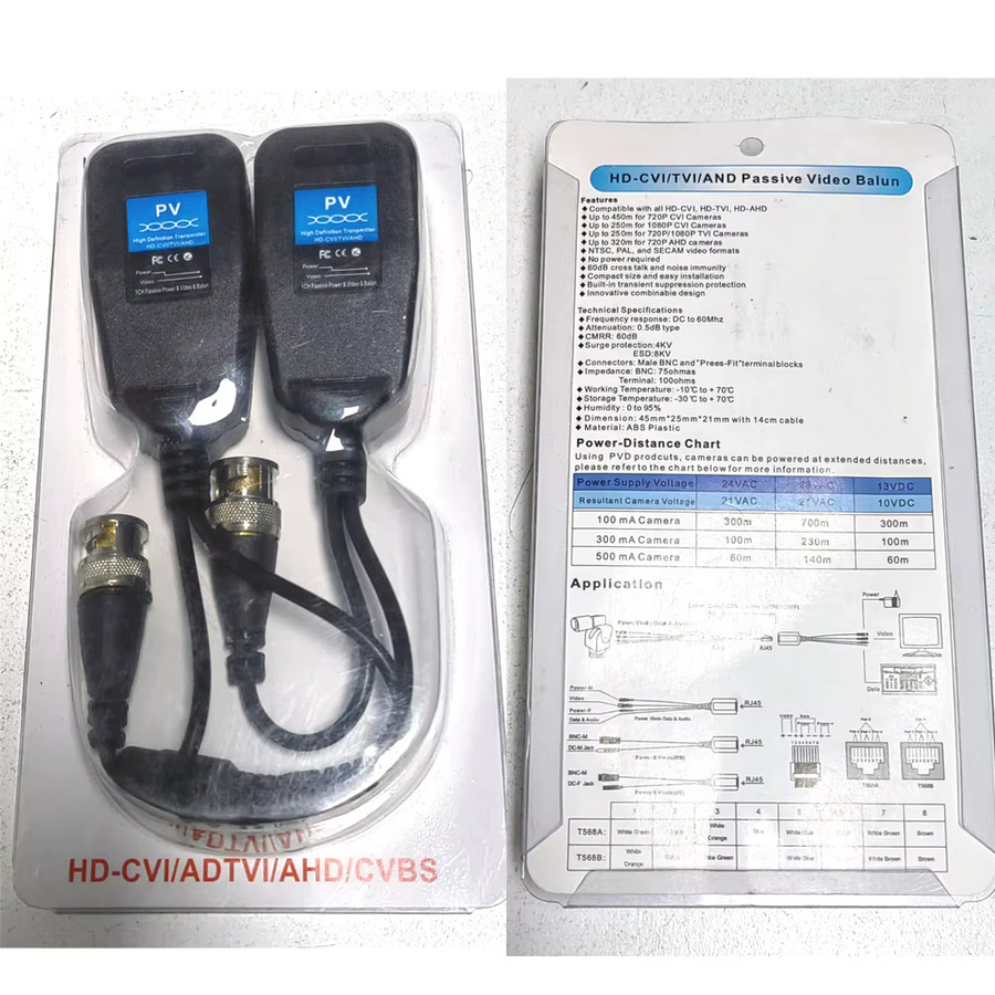 JIENUO Passiver Balun RJ45 auf BNC Video Transceiver für HDCVI HDTVI AHD Analog High Definition Kameras in Schwarz - Bild 5