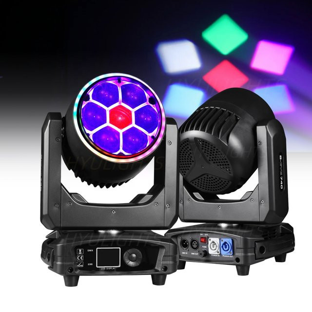 2 Stück HYULIGHTS Bee Eye Moving Head LED Bühnenbeleuchtung mit 7x40W RGBW 4in1 Effekt in Schwarz - Bild 1