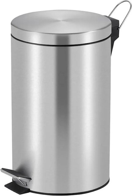 PROREGAL Runder Tretabfallsammler mit herausnehmbarem Kunststoff-Inneneimer, 12 Liter, Matt Silber, H x B x T: 40 x 29,5 x 25,5 cm - Bild 1