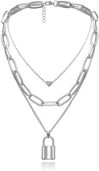 YIRAN Jewelry Halskette, Mehrlagig, Herzschloss, Vorhängeschloss Anhänger, Weiß, Zinklegierung, Unisex - Bild 1