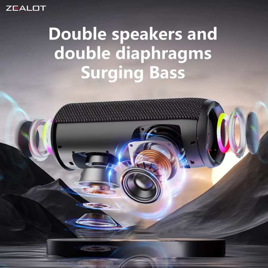 Zealot S49 Pro Kabelloser Bluetooth Lautsprecher mit Subwoofer, Wasserdicht IPX6, Dual-Pairing, 3000 mAh - Bild 2
