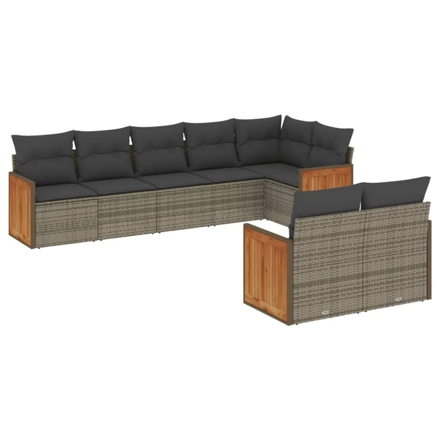 vidaXL 8-tlg Garten-Sofagarnitur in L-Form aus Polyrattan mit Kissen, Grau - Bild 2