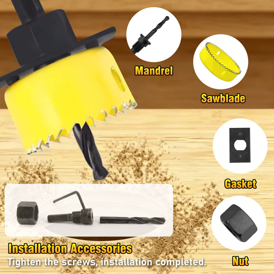 SHENSEN Lochsägen-Set für Holz, Gipskarton, Kunststoff, PVC und Metall, 11-teilig, Gelb, Durchmesser: 19-127 mm - Bild 4