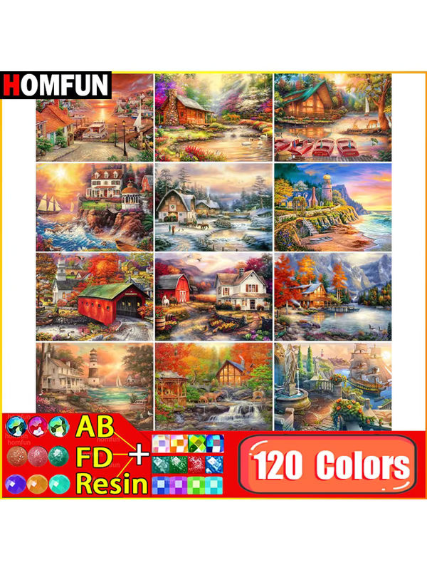 HOMFUN Diamantgemälde Fairy Dust Landschaft mit 120 Farben und Resin-Steinen in Multicolor, B/H: 40 x 30 cm - Bild 3