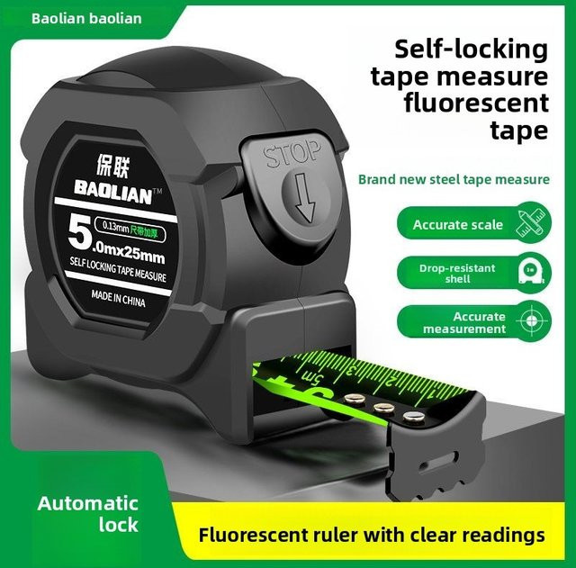Deli Laserlineal aus Edelstahl, selbstsicherndes und fluoreszierendes Stahlband in Schwarz - Bild 1