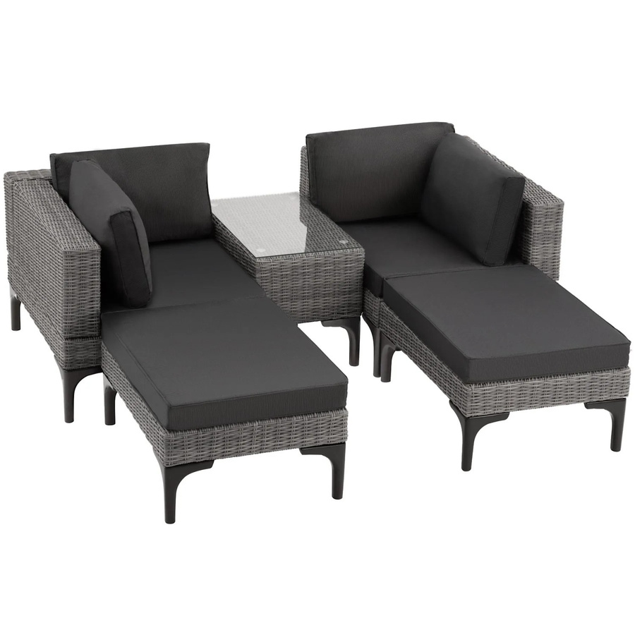 tectake Bellaria L-Shape Aluminium Rattan Lounge Set in Grau mit Polstern, wetterfest und UV-beständig, B/T/H: 169,50 x 204 x 74 cm - Bild 3