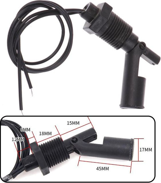 Heyin Wasserstandsschalter Flüssigkeitsstandsensor mit PP Kunststoffkugel in Schwarz, 12V-110V - Bild 1