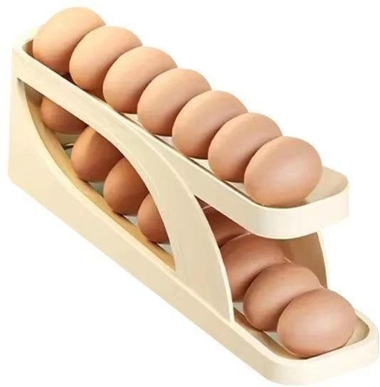 Yiran Furniture Automatische Ei-Aufbewahrungsbox für den Kühlschrank, 2-lagiger Eier-Container mit Rollfunktion, Farbe: Beige, B/T/H: 40 x 40 x 12,5 cm - Bild 1