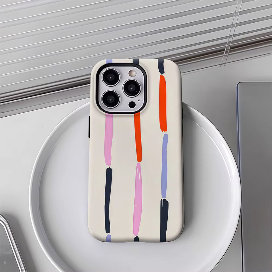 Potdemiel Handyhülle mit Farbblock-Streifen Design für iPhone 17 16 15 14 13 Pro Max Plus, robust mit Einzel- und Doppelschicht-Schutz, Multicolour - Bild 2