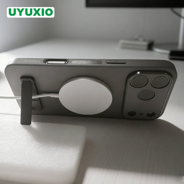 UYUXIO Magnetische Handyhülle für iPhone mit integriertem Ständer und Abdeckung in Schwarz oder Grau - Bild 1