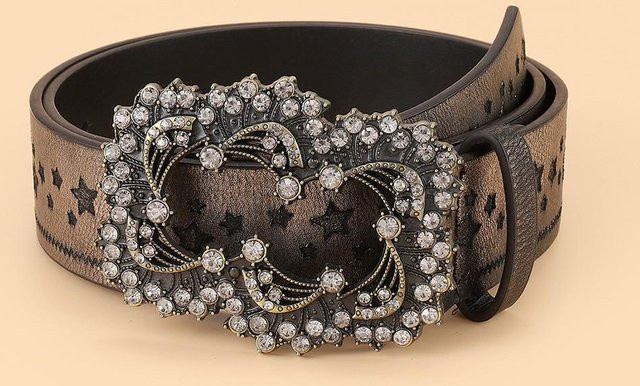 Gürtel Damen, Retro Strass Stern, kamelfarben, 100 cm - Bild 1