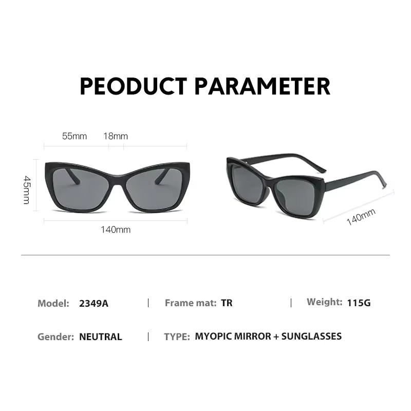 NINJONA 2-in-1-Rezeptbrille Sonnenbrille Cat Eye, Vollrand, Kunststoff, Schwarz, Unisex - Bild 2