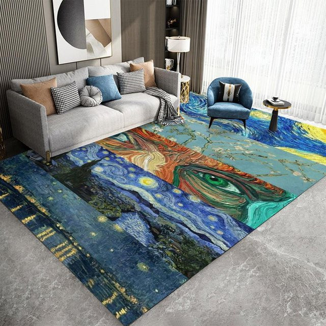 Miniso Van Gogh Ölgemälde Schlingenflor Teppich mit abstraktem Design, Mehrfarbig, B/T: 80 x 120 cm - Bild 1