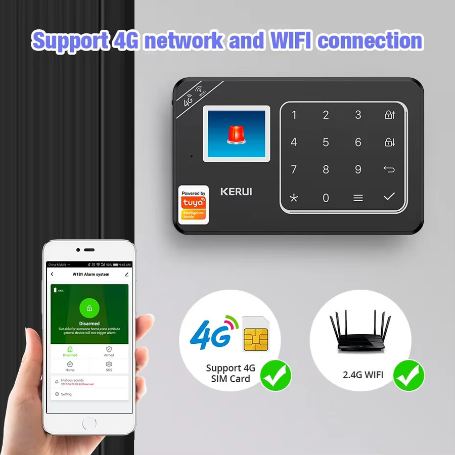 KERUI Smart Home Alarmsystem W184 Schwarz 4G WIFI GSM Einbruchschutz für Fenster und Türen via Tuya App - Bild 2