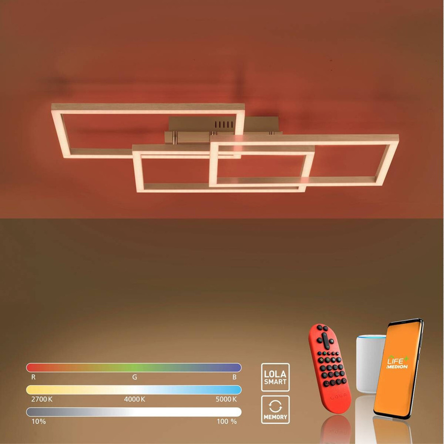 Just Light Smarte LED-Deckenleuchte MAXI in Stahlfarben und Weiß mit Fernbedienung und WiFi, B/H/T: 50 x 10,5 x 82 cm - Bild 2