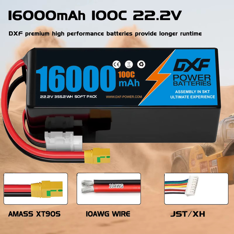 DXF Lipo Batterie, 16000 mAh, 22,2 V, 100C, 6S, mit EC5 XT90 XT60 TRX Stecker, ab 14 Jahre - Bild 1