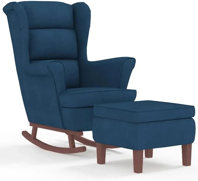 vidaXL Schaukelsessel mit Hocker aus blauem Samt und Holzbeinen - Bild 1