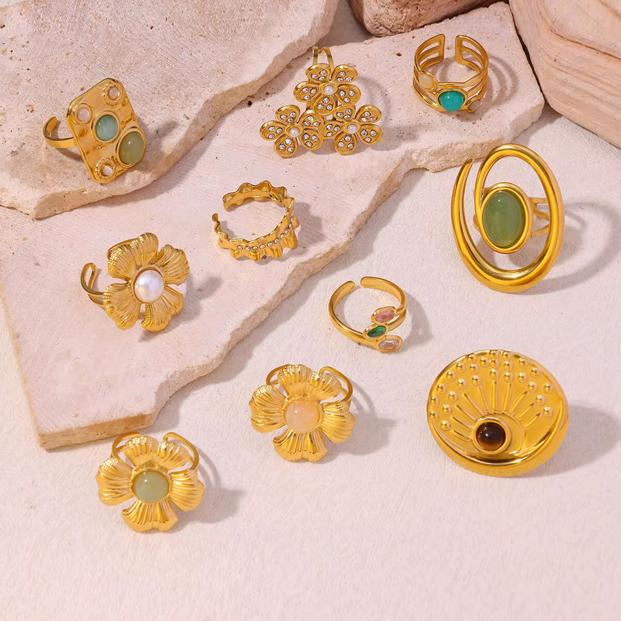 Ring Edelstahl, Gold, Zirkonia, Damen, Vintage - Bild 1