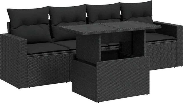 vidaXL 5-teilige Garten-Sofagarnitur aus Poly-Rattan mit Kissen in Schwarz - Bild 1