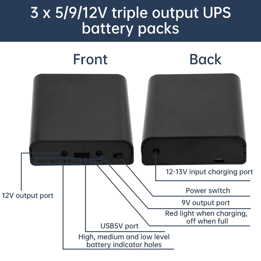 Gaqqee USV-Lithiumbatterie für Router und optische Modems, 3 x 18650 Akkus, Schwarz - Bild 2