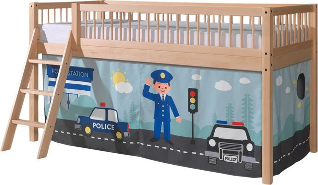 FAGUS halbhohes Kinderbett aus Buche massiv natur mit Textilset Police und Lattenrost, B/T/H: 90 x 200 cm - Bild 1