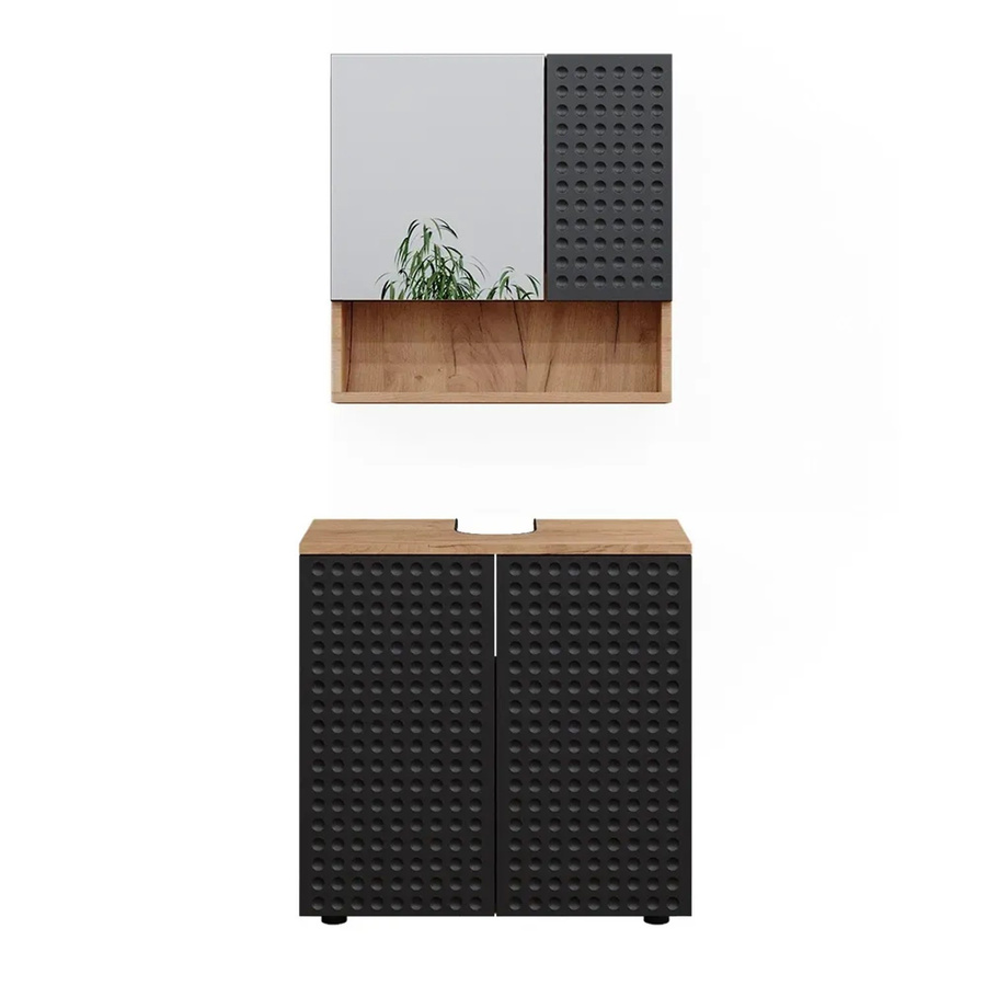 Vicco Badmöbel-Set Irma Eiche Anthrazit 2-teilig mit Spiegelschrank und Waschbeckenschrank Breite: 60 cm - Bild 3