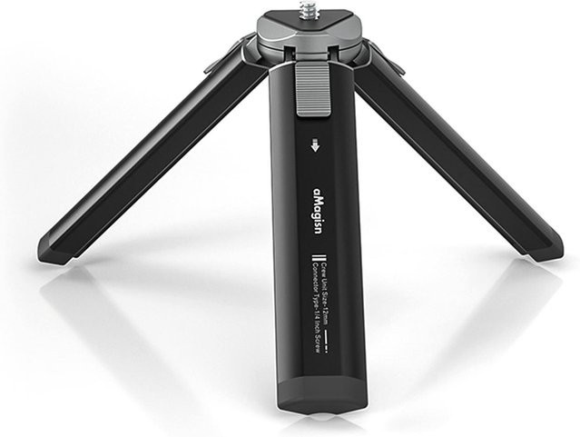 aMagisn AM11 Desktop-Stativ Mini Reise-Stativ aus Metall für dein Telefon mit 1/4 Zoll Schraube, Schwarz - Bild 1
