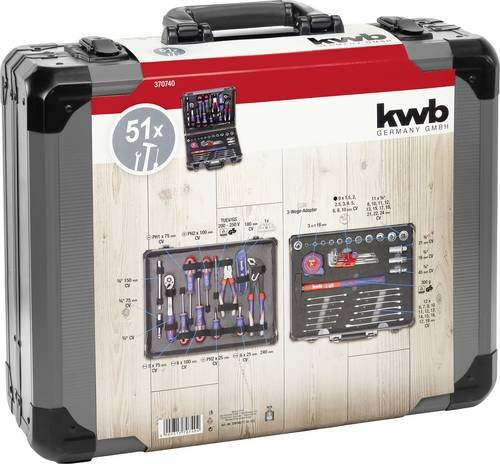 kwb Werkzeugkoffer aus Aluminium in Silber mit 51-teiligem Werkzeug-Set - Bild 1