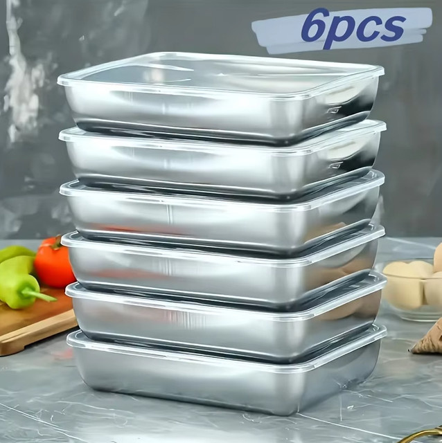 6-teiliges BAIJL Edelstahl-Lebensmittelbehälter-Set in Silber mit Snap-Lid für Gemüse, Obst und Fleisch - Bild 1