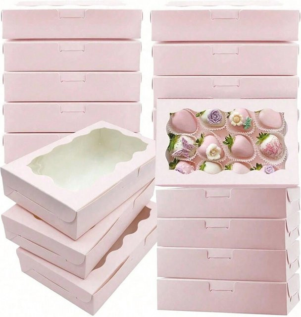 Rechteckige Kraftpapier-Geschenkboxen mit Sichtfenster in Pink für Kuchen, Süßigkeiten und Schmuck - Bild 1