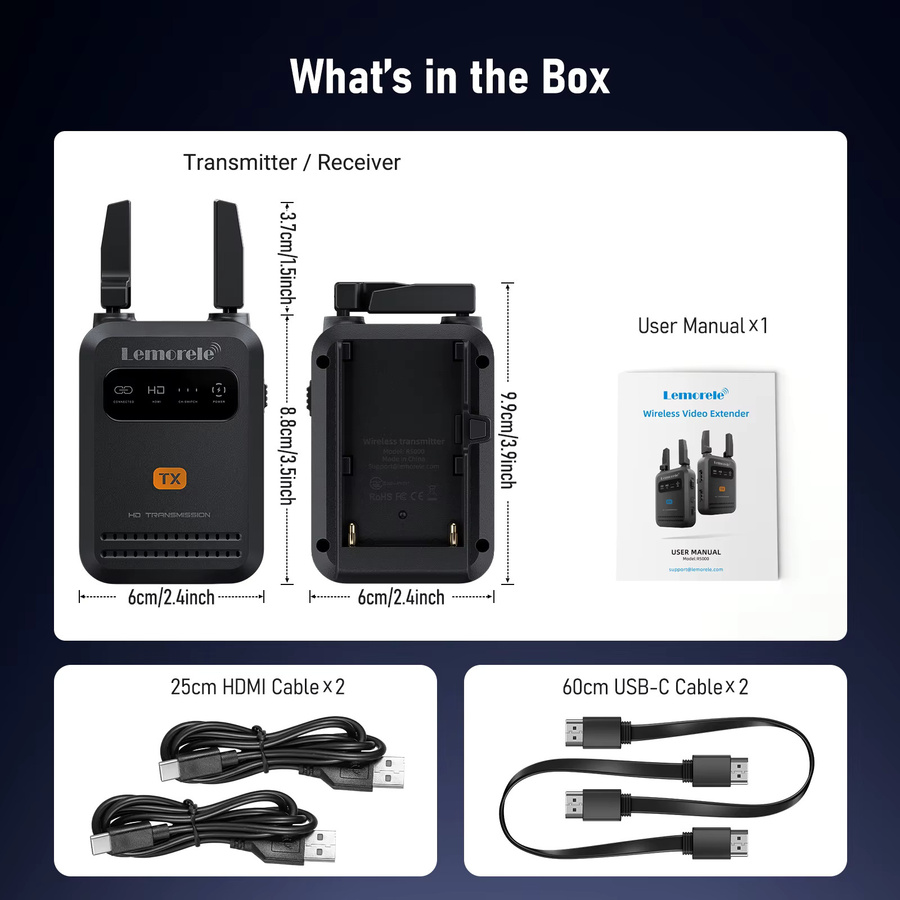 Lemorele HDMI Wireless Transmitter Receiver 1080P Video Extender in Schwarz für Live-Streaming und Fotografie mit 200m Reichweite - Bild 3