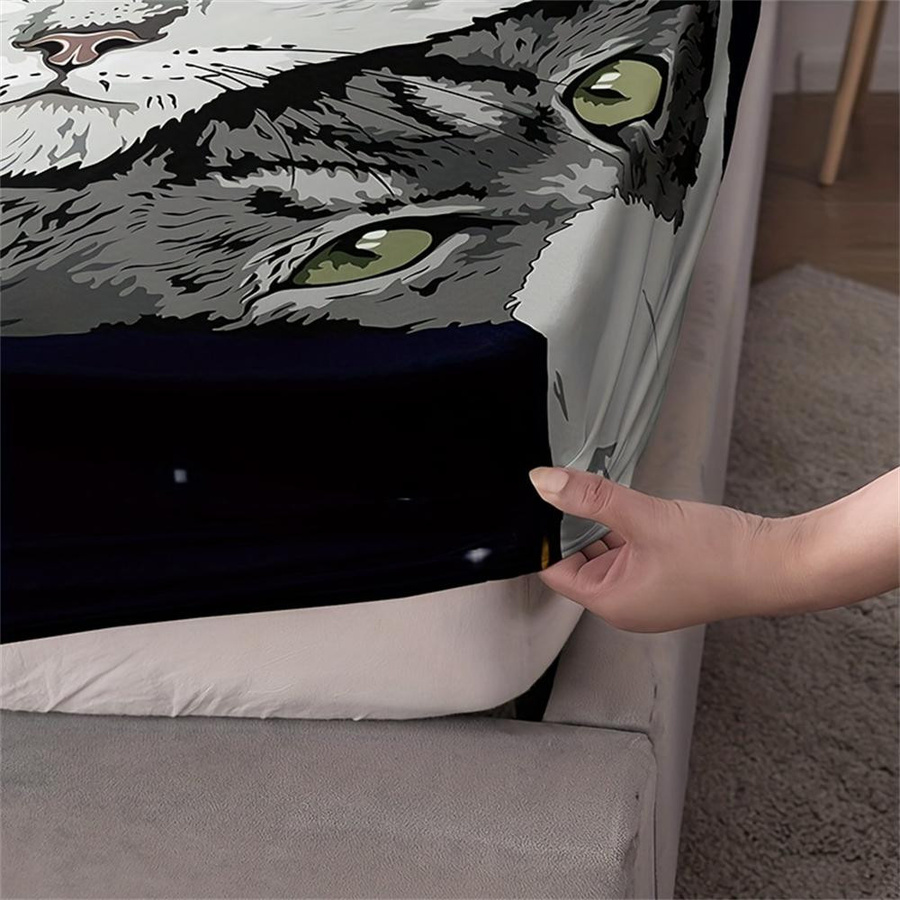 3-teiliges Spannbettlaken-Set mit Katzen-Print und Sternenhimmel-Design, weich und atmungsaktiv, B/T/H: 90 x 190 x 25 cm - Bild 2