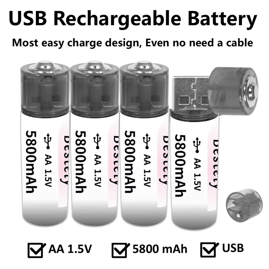 Rscrola AA-Akkus mit USB-C Aufladung, 1,5 V, 5800 mAh, Weiß - Bild 2